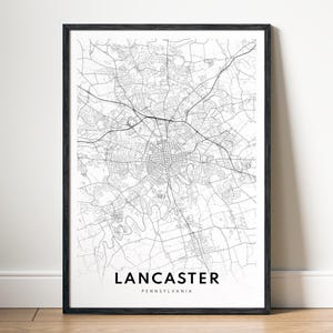 Lancaster PA Karte Print Lancaster Pennsylvania Karte Poster Download Lancaster Druckbare Karte Digitale Lancaster Schwarzweißkarte Lancaster