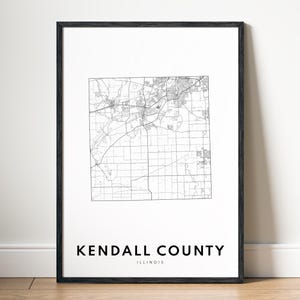 Kendall County IL Map Print Digital Download Kendall County Illinois Map Poster Kendall County Printable Map Kendall County Black And White