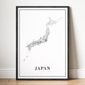 Japan Karte Print Japan Karte Poster Download Japan Karte Druckbare Digitale Karte Japan Schwarzweiß Japan Sofort-Download Japan Home Print