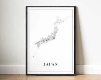 Japan Map Print Japan Map Poster Download Japan Map Printable Digital Japan Map Black And White Japan Instant Download Japan Home Print