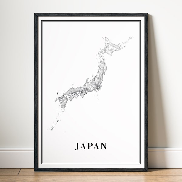 Japan Map Print Japan Map Poster Download Japan Map Printable Digital Japan Map Black And White Japan Instant Download Japan Home Print