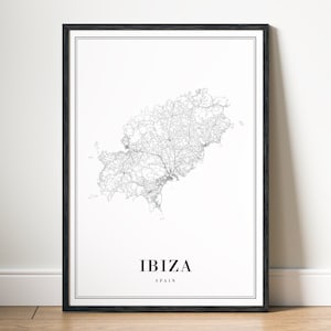 Sofortiger Download Ibiza Spanien Karte Ibiza Karte Poster Ibiza Druckbare Karte Digitale Ibiza schwarz und weiß Karte Kunstdruck Ibiza Karte Wandkunst