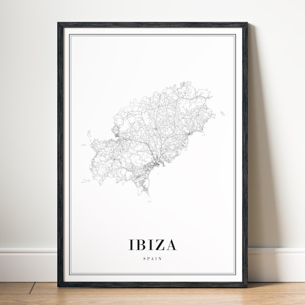 Instant Download Ibiza Spain Map Print Ibiza Map Poster Ibiza Printable Map Digital Ibiza Black And White Map Art Print Ibiza Map Wall Art