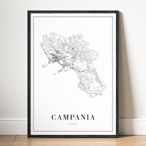 Kampanien Karte Druck Kampanien Italien Karte Poster Download Kampanien Druckbare Karte Digitale Kampanien Schwarzweiß-Karte Wandkunst Kampanien Skizze