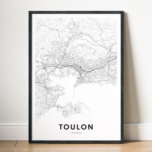 Toulon Frankreich Karte Druck Sofortiger Download Toulon Karte Poster Digitale Karte Toulon Druckbare Karte schwarz weiß Home Print Map Wandkunst Toulon