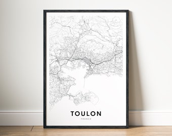 Toulon Frankreich Karte Druck Digitaler Download, Schwarz Weiß Stadt Poster, Minimalistische Wandkunst