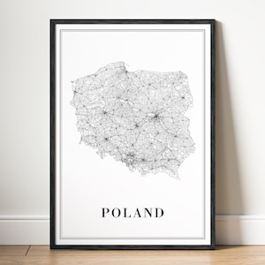 Polen Karte Print Download Polen Karte Poster Polen Druckbare Landkarte Digitales Polen Schwarzweiß-Karte Polen Street Map Kunstdruck Polen