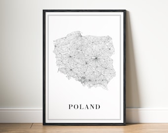Mapa de Polonia para imprimir Descargar póster del mapa de Polonia Mapa imprimible de Polonia Mapa digital de Polonia Mapa en blanco y negro Arte Mapa de calles de Polonia Impresión artística de Polonia