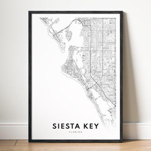 Siesta Key-kaart afdrukken Siesta Key kaartposter Florida downloaden Siesta Key afdrukbare kaart digitale Siesta Key zwart-wit Siesta Key-schets downloaden