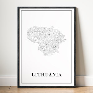 Litauen Karte Drucken Litauen Karte Poster Download Litauen Druckbare Karte Digitale schwarz und weiß Karte Litauen Skizzenkarte Kunst Poster