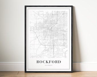 Rockford Map Print Digital Download Rockford Illinois Map Poster Rockford Printable Map Rockford Black And White Print Rockford Map Sketch