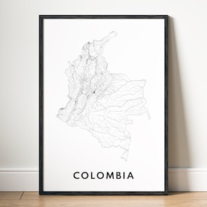 Colombia kaart afdrukken Colombia kaart poster downloaden Colombia afdrukbare digitale Colombia kaart zwart-wit afdrukken Home Colombia Instant Download