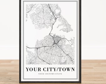 Custom City Map Printable, Personalized Map Poster, Digital Download City Map, City Map Art, Hometown Map Personalized, Digital Map Poster