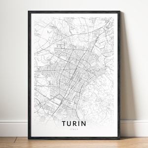 Sofortiger Download Turin Italien Karte Druck Turin Poster digitale Karte Turin druckbare schwarz und weiß Karte Wandkunst Turin Skizze Druck Karte Dekor
