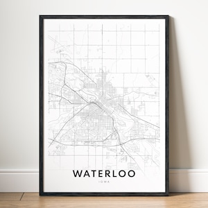 Waterloo IA Karte Drucken Waterloo Iowa Karte Poster Download Waterloo Druckbare Karte Digitale Waterloo-Schwarzweiß-Karte Waterloo-Kartenskizze