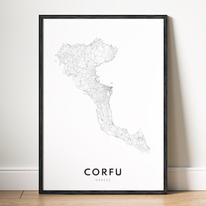 Corfu-Greece Map Print Digital Download Corfu Map Poster Corfu Printable Map Corfu Black And White Map Corfu Kerkyra Island Minimalistic Map