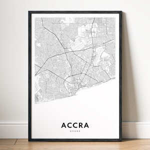 Accra Karte Drucken Accra Ghana Karte Poster Herunterladen Accra Druckbare Karte Digitale schwarz und weiß-Karte Accra Wandkunst Accra Skizzenkarte Kunst Poster