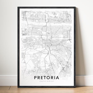Impression de carte de Pretoria, affiche de carte de Pretoria en Afrique du Sud, téléchargement de carte imprimable de Pretoria, carte numérique de Pretoria en noir et blanc, art de la carte de Pretoria, esquisse de Pretoria
