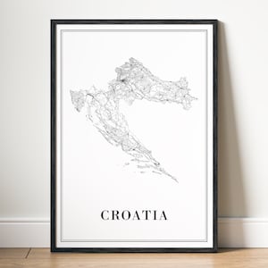 Kroatien Karte Print Download Kroatien Karte Poster Kroatien Druckbare Karte Digitale Kroatien schwarz und weiß Karte Kunst Kroatien Landkarte Skizze Print Kroatien