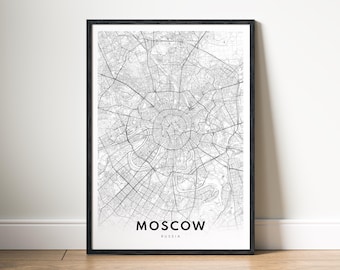 Moscow Russia Map Print Digital Download, Black and White City Map Poster, Printable Map Wall Art