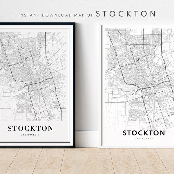 Instant Download Stockton CA Map Print Stockton California Poster Digital Map Stockton Printable Black And White Map Art Sketch Stockton
