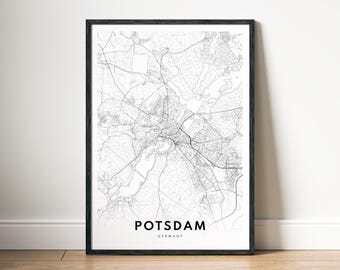 Carte de Potsdam, impression de carte de Potsdam, Allemagne, affiche à télécharger, carte imprimable de Potsdam, carte numérique de Potsdam en noir et blanc, art mural, croquis de Potsdam, carte