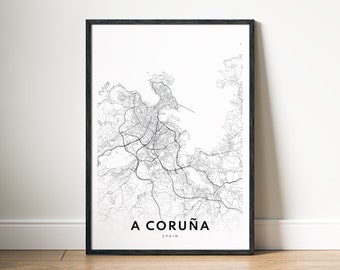 A Coruña Map Print Download A Coruña Spain Map Poster Digital Map A Coruña Printable Black And White Map A Coruña Sketch Map Wall Art Print
