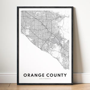 Impression de carte d'Orange County en Californie Poster de carte d'Orange County en Californie à télécharger Carte imprimable numérique d'Orange County en noir et blanc