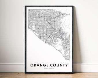 Orange County California Map Print Digital Download, Black and White City Map Poster, Printable City Map Wall Art