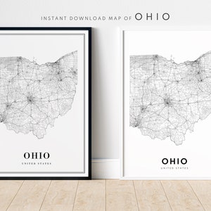 Ohio State kaart afdrukken Instant Download Ohio kaart poster Ohio afdrukbare kaart digitale Ohio zwart-wit Ohio kaart Home afdrukken Ohio gebiedskaart