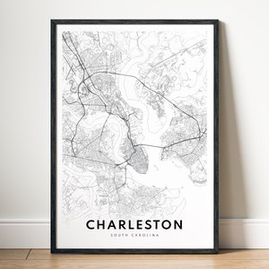 Charleston-South Carolina Karte Print-Download Charleston Karte Digitales Poster Charleston Druckbare schwarz weiß Karte Wand Kunst Skizze Poster