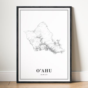 O'ahu, Hawaii Karte Druck, O'ahu Karte Poster, Download druckbare O'ahu Karte, minimale Karte Oahu, schwarzweiße Karte Drucken, Sofortiger Download Oahu