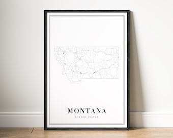 Montana State Map Print Download Montana Map Poster Montana Printable Map Digital Montana Black And White Map Art Montana Sketch Map Print