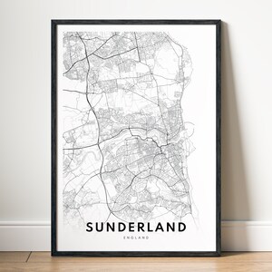 Sunderland Karte Drucken Sunderland England Karte Poster Download Sunderland Druckbare Karte Digitale schwarz weiß Sunderland UK Map Art Vorlage