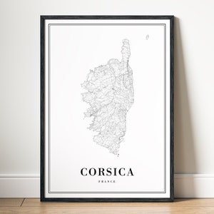 Corse France impression carte de la Corse Poster Corse carte de la Corse imprimable art mural Corse carte téléchargement instantané Corse