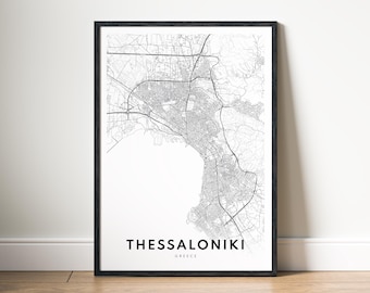 Thessaloniki Map Print Digital Download Thessaloniki Greece Map Poster Thessaloniki Printable Map Thessaloniki Black And White Map Sketch
