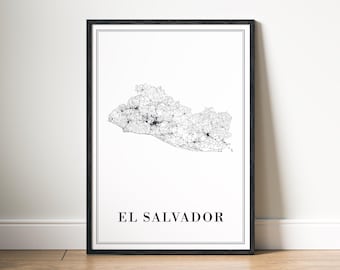 El Salvador Karte Poster Digitaler Download El Salvador Karte Druckbare El Salvador Ästhetische Landkarte Schwarz Weiß El Salvador Minimalistisches Land