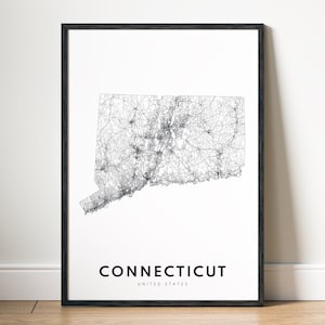 Sofortiger Download Bundesstaat Maple Print, US Bundesstaat Mappe Poster Druckbare, US Bundesstaat Schwarzweiß Karte Kunst, Conneticut Übersichtskarte
