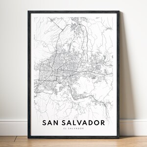 Druckbare Karte San Salvador, San Salvador Karte Poster, digitaler Download San Salvador Schwarzweiß-Karte, ästhetische San Salvador Kartenskizze