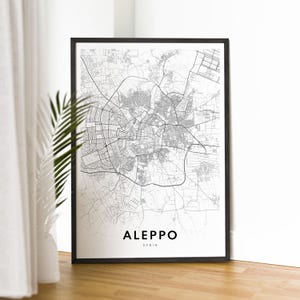 Aleppo Karte Druck, Aleppo Syrien Karte Poster Download, Aleppo druckbare Karte, digitale Aleppo schwarz und weiß Karte Wandkunst, Aleppo Umriss