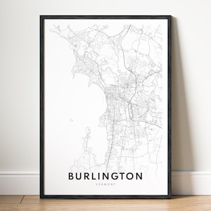Burlington Map Print Burlington Vermont Map Poster Digital Download Burlington Printable Map Black And White Wall Art Map Burlington Sketch