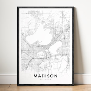 Madison WI Map Print Madison Wisconsin Map Poster Download Madison Druckbare Karte Digitale Madison Schwarzweiß-Karte Wandkunst Madison Sketch