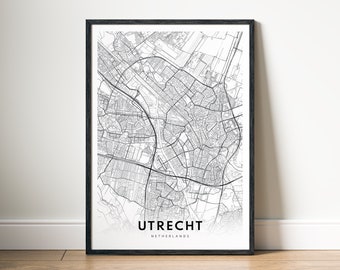 Direct downloaden Utrecht kaart afdrukken Utrecht Nederland Poster digitale kaart Utrecht afdrukbare zwart-wit kaart Wall Art Utrecht schets