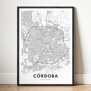 Descarga instantánea Impresión del mapa de Córdoba Póster de Córdoba Argentina Mapa digital de Córdoba Arte de pared en blanco y negro imprimible Mapa de Córdoba Impresión de boceto