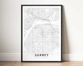 Surrey British Columbia Map Print Digital Download, Black and White Printable Poster, Minimalist City Map Wall Art