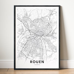 Rouen Karte Druck Rouen Frankreich Karte Poster Download Druckbare Karte Rouen Digitale schwarzweiße Karte Wandkunst Rouen Skizzenkarte Poster Druck