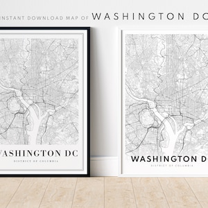 Washington DC carte impression Washington D.C carte affiche Washington numérique téléchargement Washington dc USA carte imprimable Washington DC noir et blanc