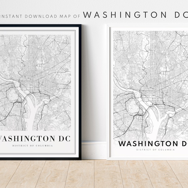 Washington DC Map Print Washington D.C Map Poster Washington Digital Download Washington dc USA Map Printable Washington DC Black And White