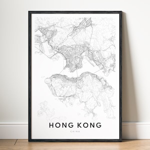 Hong Kong Map Print Download Hong Kong Map Poster Hong Kong Druckbare Landkarte Digitale Hong Kong Schwarzweiß-Karte Hong Kong Sketch Poster