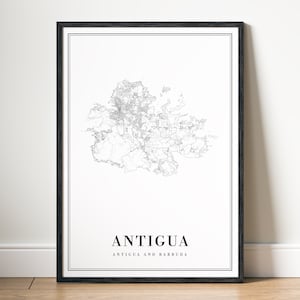 Antigua Map Print Antigua und Barbuda Karte Poster Download Antigua Druckbare Karte Digitale schwarz weiß Antigua Skizzenkarte Kunst Poster